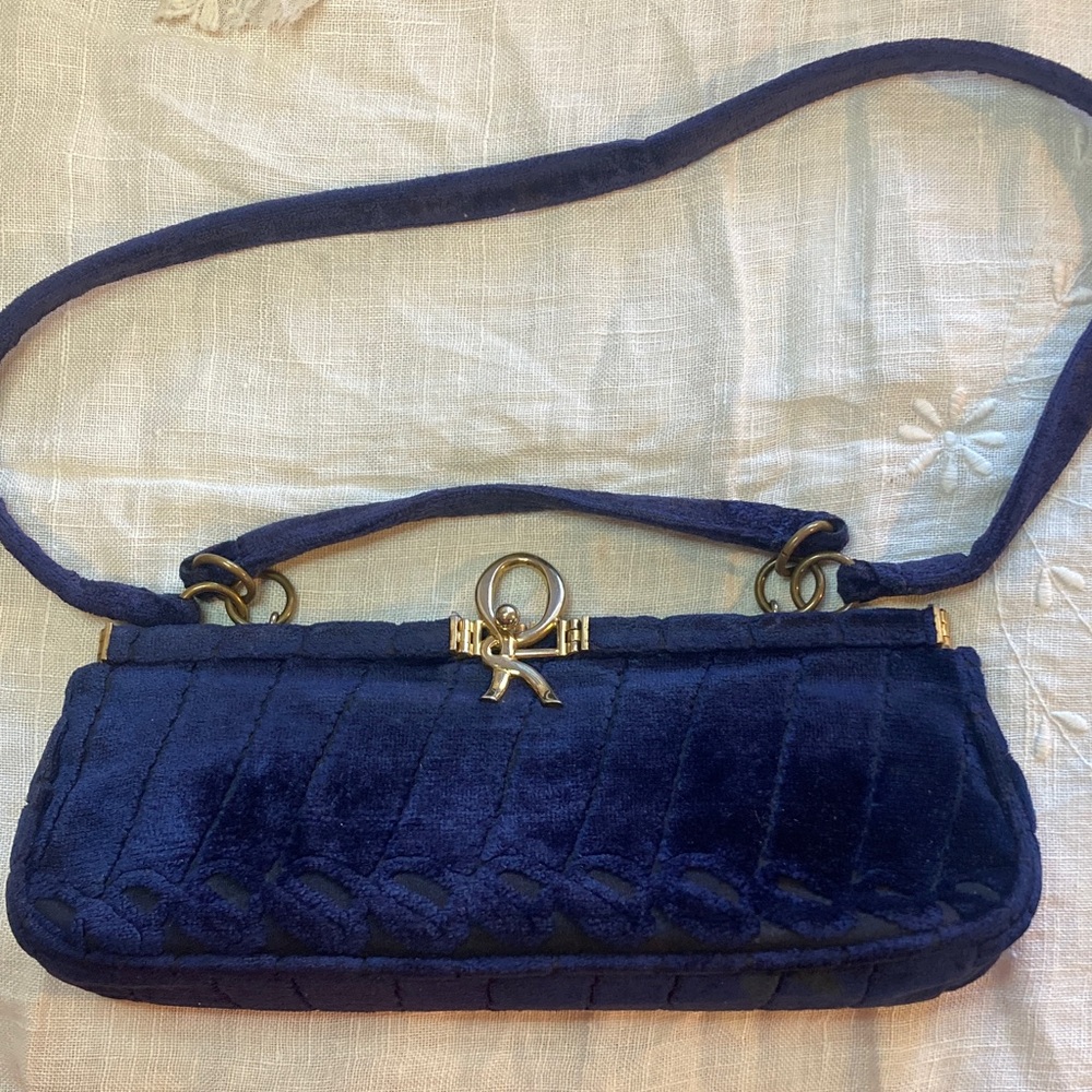 Roberta di Camerino Italian Elegant Navy Blue Velvet  Shoulder/handbag